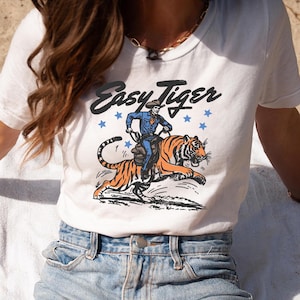 Easy Tiger Graphic Tee: Retro Cowboy Tiger Unisex T-Shirt