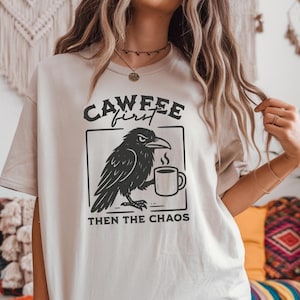 Grumpy Raven Coffee T-Shirt: Dark Humor Crow Graphic Tee