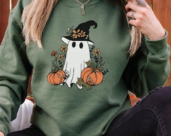 Floral Ghost Halloween Sweatshirt: Witch Pumpkin Tee