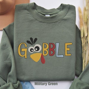 Embroidered Turkey Gobble Sweatshirt - Thanksgiving Fall Sweater