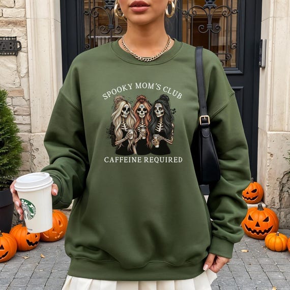 Spooky Mom Halloween Sweatshirt: Caffeine Skeleton Mama Shirt
