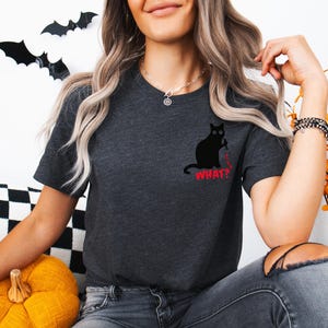 Funny Halloween Cat Shirt: Horror Black Cat Graphic Tee Heather Dark Gray