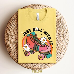 Retro Roller Skating T-Shirt: 70s Skate Party Tee for Women Yellow