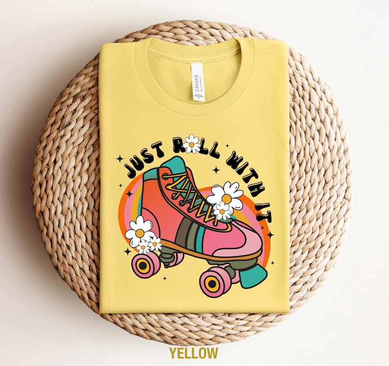 Retro Roller Skating T-Shirt: 70s Skate Party Tee for Women Yellow