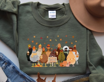 Humorous Fall Chickens Sweatshirt: Women's Autumn Graphic Tee