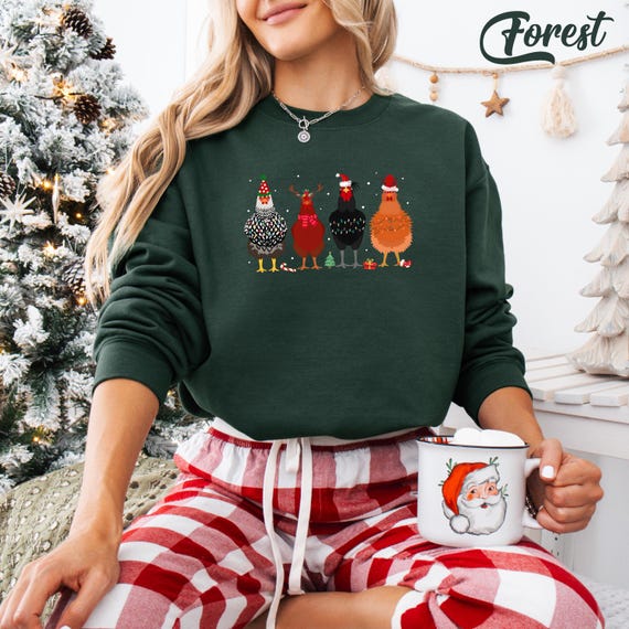Funny Christmas Chickens Sweatshirt: Holiday Farm Crewneck
