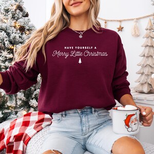 Merry Christmas Sweatshirt: Minimalist Holiday Quote Shirt Maroon