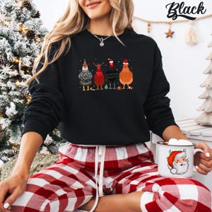 Funny Christmas Chickens Sweatshirt: Holiday Farm Crewneck Black