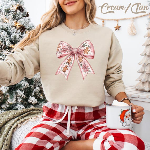Pink Christmas Bow Sweatshirt: Coquette Gingerbread Floral Xmas Hoodie