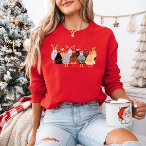 Sweat-shirt amusant avec des poulets de Noël : col rond Holiday Farm Red