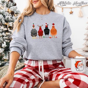 Funny Christmas Chickens Sweatshirt: Holiday Farm Crewneck Athletic Heather
