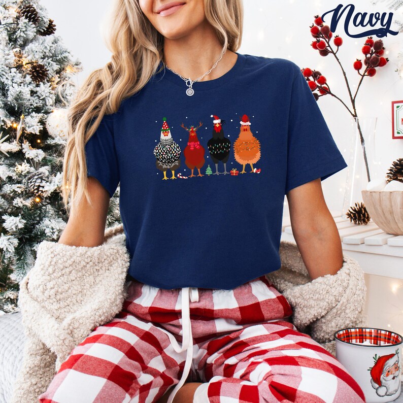 Funny Christmas Chickens Sweatshirt: Holiday Farm Crewneck Navy