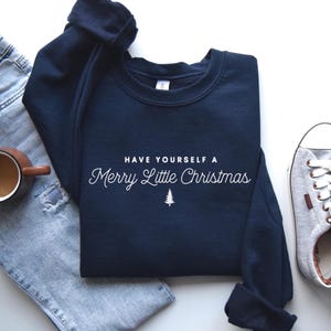 Merry Christmas Sweatshirt: Minimalist Holiday Quote Shirt Navy