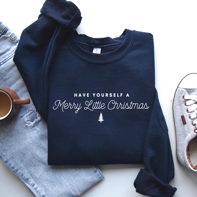 Merry Christmas Sweatshirt: Minimalist Holiday Quote Shirt Navy