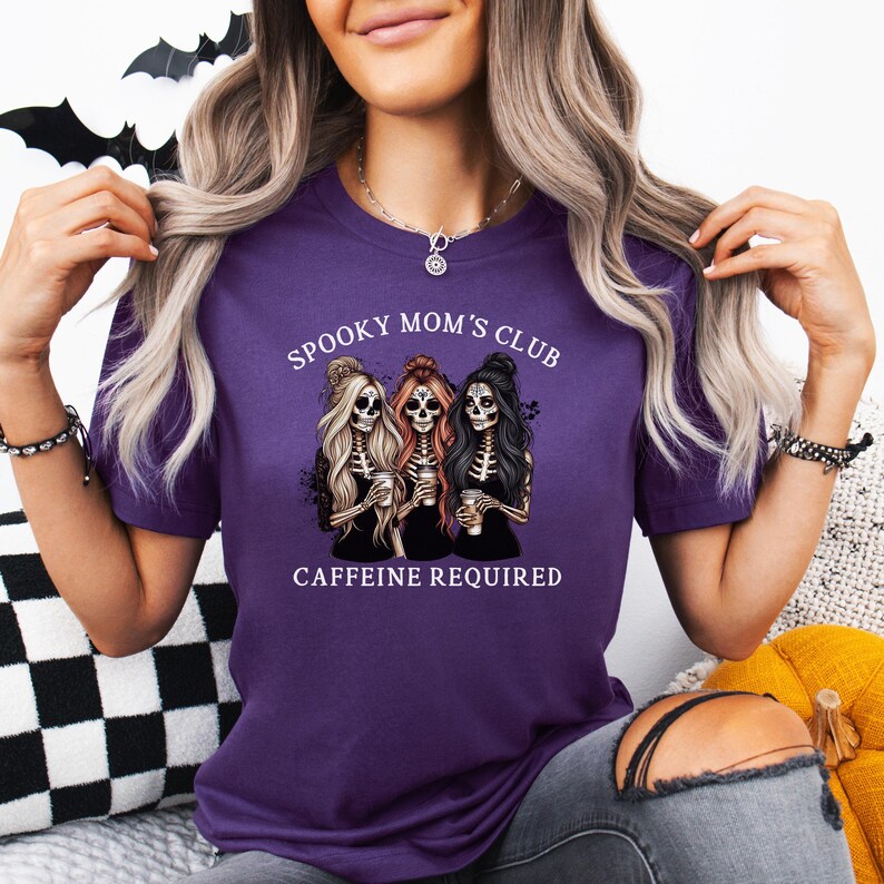 Spooky Mom Halloween Sweatshirt: Caffeine Skeleton Mama Shirt Purple