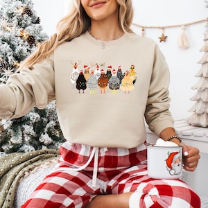 Sweat-shirt amusant avec des poulets de Noël : col rond Holiday Farm image 13