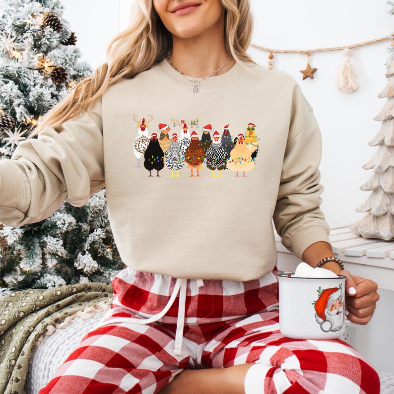 Sweat-shirt amusant avec des poulets de Noël : col rond Holiday Farm image 13