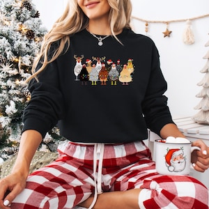 Sweat-shirt amusant avec des poulets de Noël : col rond Holiday Farm Black