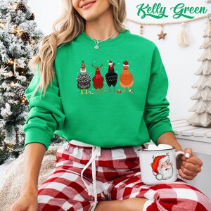 Funny Christmas Chickens Sweatshirt: Holiday Farm Crewneck Kelly Green