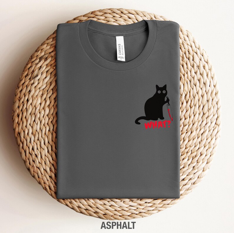 Funny Halloween Cat Shirt: Horror Black Cat Graphic Tee Asphalt