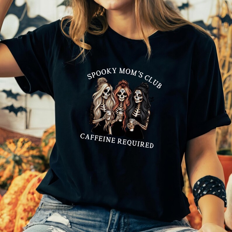 Spooky Mom Halloween Sweatshirt: Caffeine Skeleton Mama Shirt Black