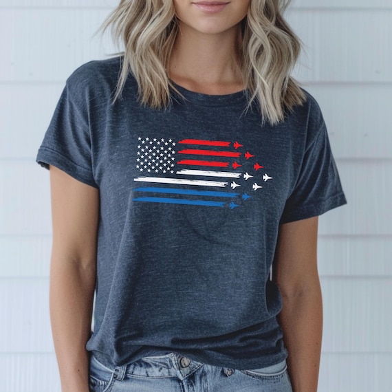 Airshow USA Flag T-Shirt: Patriotic 4th of July Jet Fighter Tee