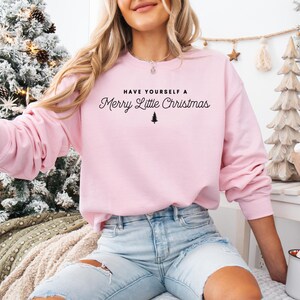 Merry Christmas Sweatshirt: Minimalist Holiday Quote Shirt Light Pink