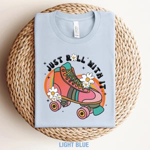 Retro Roller Skating T-Shirt: 70s Skate Party Tee for Women Light Blue