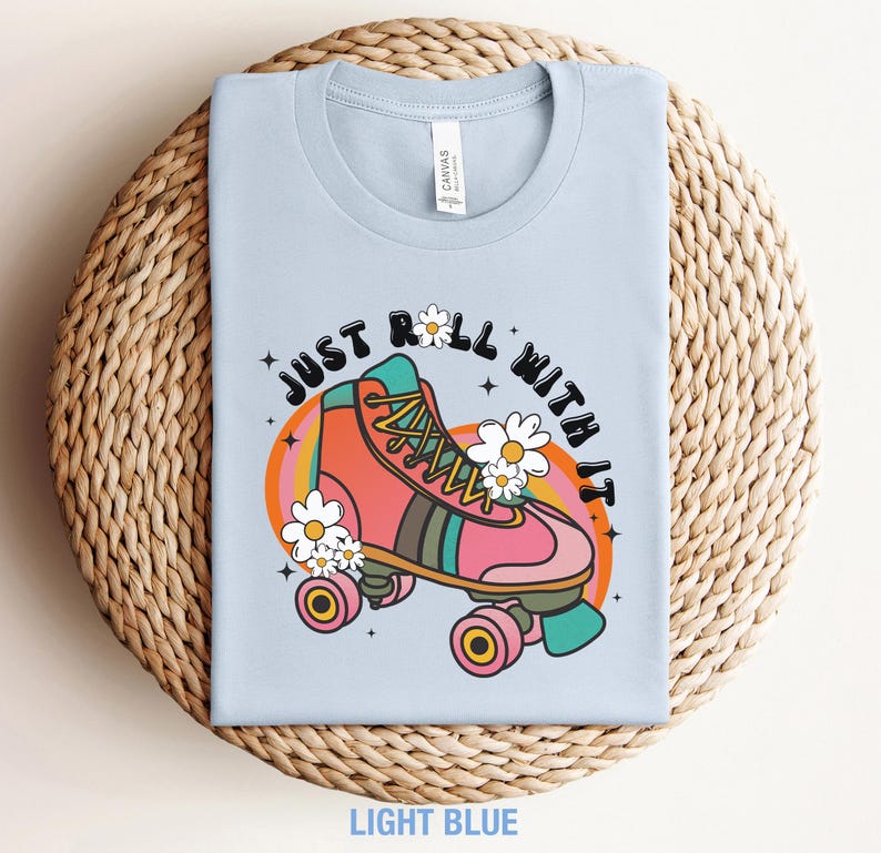 Retro Roller Skating T-Shirt: 70s Skate Party Tee for Women Light Blue