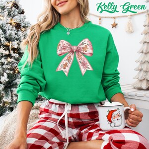 Pink Christmas Bow Sweatshirt: Coquette Gingerbread Floral Xmas Hoodie Kelly Green