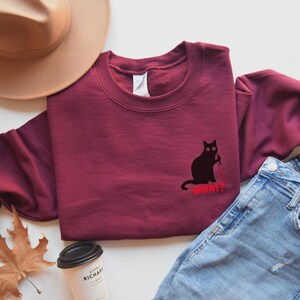 Funny Halloween Cat Shirt: Horror Black Cat Graphic Tee Maroon