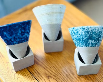 Handmade Ceramic Conical Cup with Stand – Unique & Elegant - 170ml/5.7oz