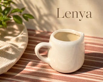 Jarras de leche de cerámica Lenya Mini – Juego de 6 jarras blancas para crema (50 ml)