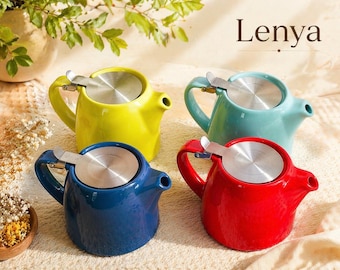 Lenya Stump-theepot 18 oz/510 ml keramiek met zetgroep en roestvrijstalen deksel losbladig