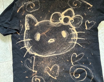 Bleach Dye Hello Kitty Shirt ( Made by Sunny )