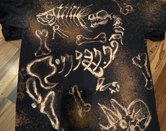 Bleach Dye Skeleton Dinosaur Shirt ( Made by Sunny )