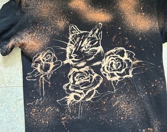 Bleach Dye Cat in Roses Shirt ( made by Sunny )