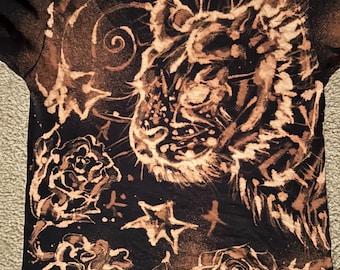 Bleach Dye Tiger with Roses shirt ( Made by Sunny)