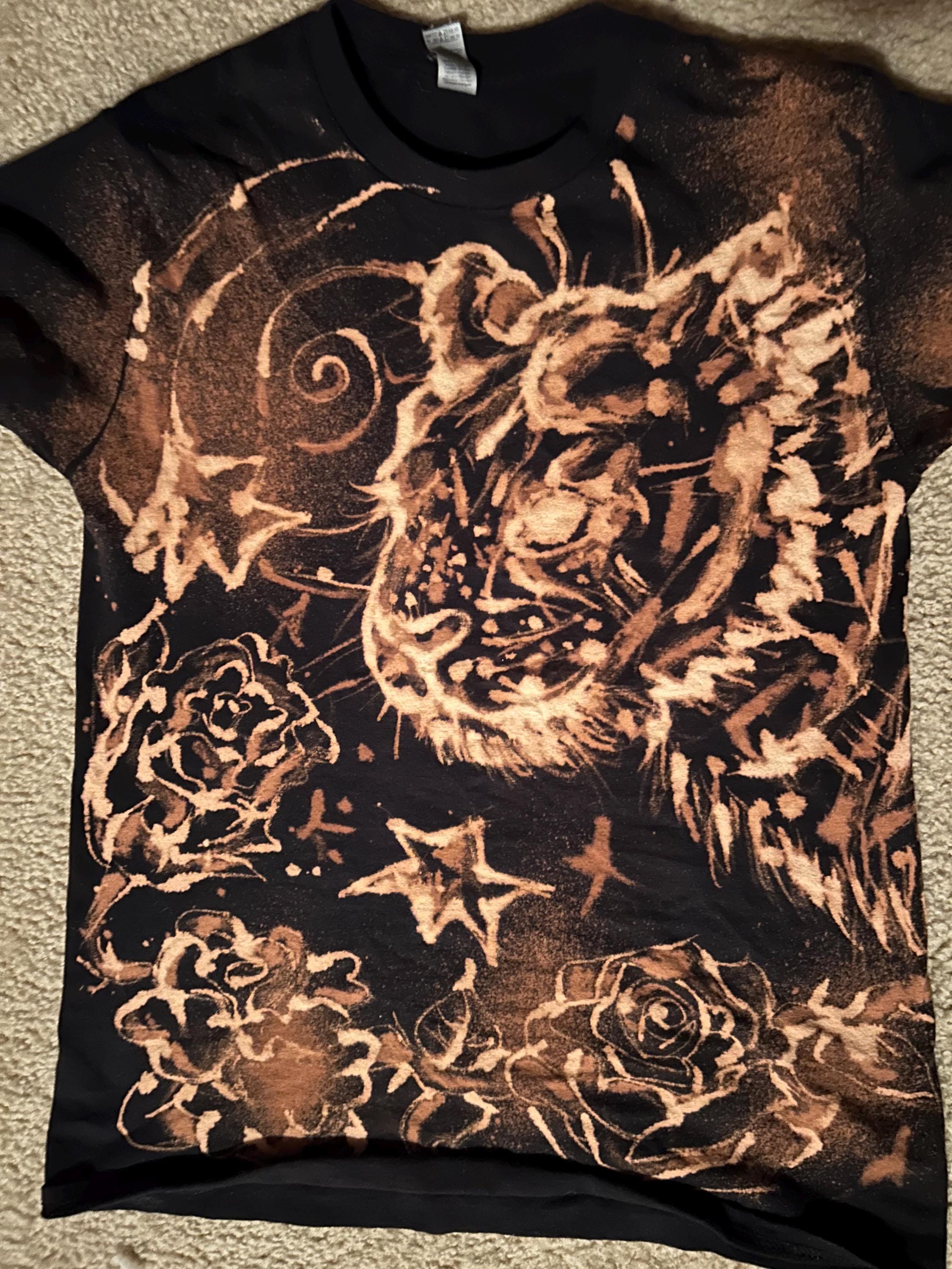 Bleach Dye Tiger With Roses Shirt ( Made by Sunny) - Etsy