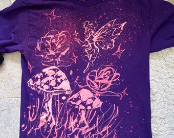 Bleach Dye Purple Fariy Mushroom Shirt ( Made by Sunny)