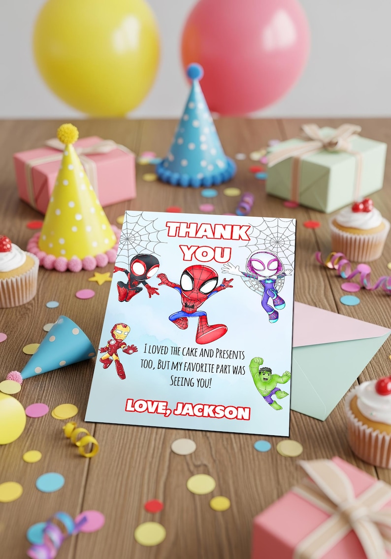 Editable Watercolor Spidey and his Amazing Friends Birthday Party Invitation | Superhero Birthday Invite Canva Template | Instant Download image 2