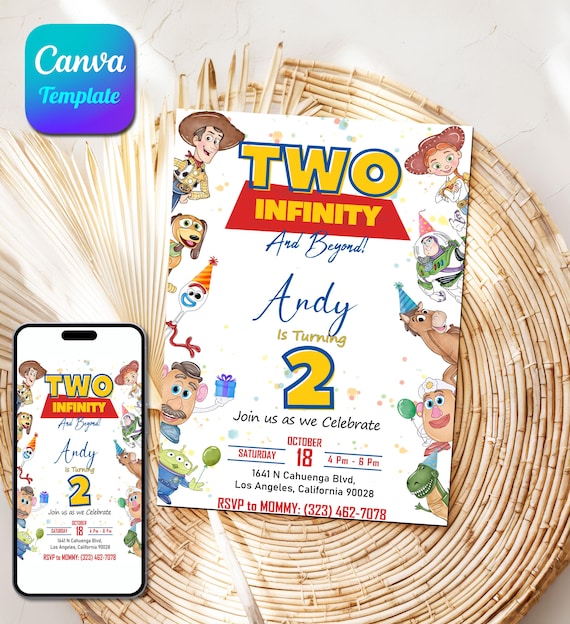 Editable Two infinity and Beyond Birthday invitation | Toy Story Party invitation, Invite 2nd Birthday | Digital kids Birthday invites Canva