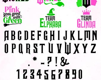 Wicked Font and Clipart OTF TTF, Letters Numbers, Witch clipart, Musicle Font Svg, Witch Font, Cricut, Team Glinda Elphaba Png, Svg Diy,