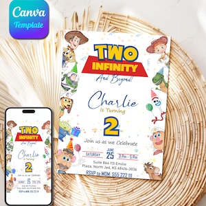 Editable Two infinity and Beyond Birthday invitation | Toy Story Party invitation, Invite 2nd Birthday | Digital kids Birthday invites Canva