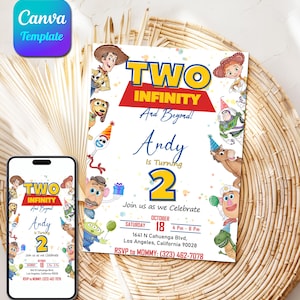 Editable Toy Story Party invitation, Two infinity and Beyond Birthday invitation | Invite 2nd Birthday | Digital kids Birthday invites Canva