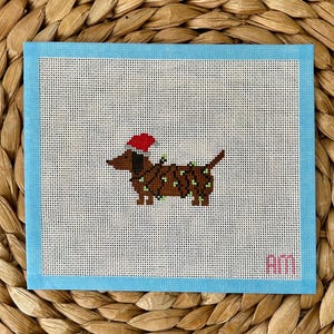 Christmas Dachshund - Stitch Painted Needlepoint Canvas