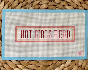 Hot Girls Read - Stitch Painted Needlepoint Bookmark Canvas