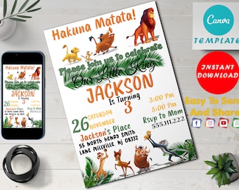 Editable Lion King Birthday Invitation Template | The Lion King Birthday Party Invitations | Digital Printable Invite | Instant Download