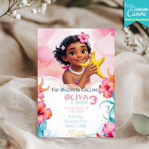 Editierbare Baby Moana Geburtstagseinladung | Kinder Thema Party Einladung | Digitale Hawaiianische Moana Geburtstagseinladung | Digitale Baby Moana Vorlage