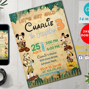 Invitación de Mickey Safari / Plantilla de invitación de cumpleaños para niños editable e imprimible / Invitación de Mickey Safari para niños / Descarga instantánea de la invitación